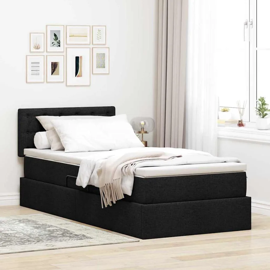 Lit avec rangement et matelas avec matelas Noir 90 x 190 cm