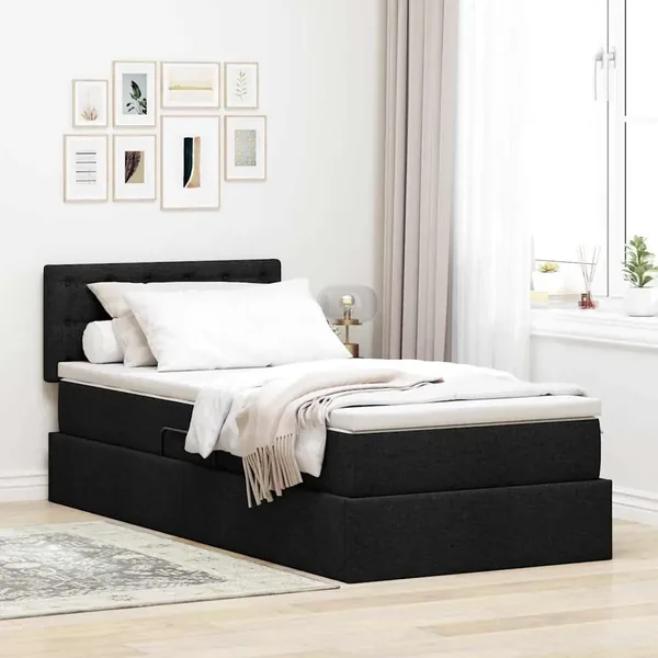 Lit avec rangement et matelas avec matelas Noir 90 x 190 cm