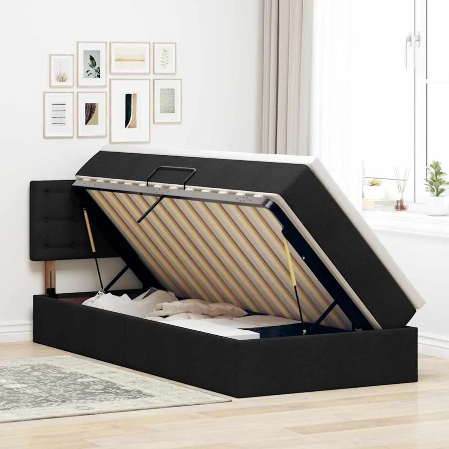 Lit avec rangement et matelas avec matelas Noir 90 x 190 cm - 4