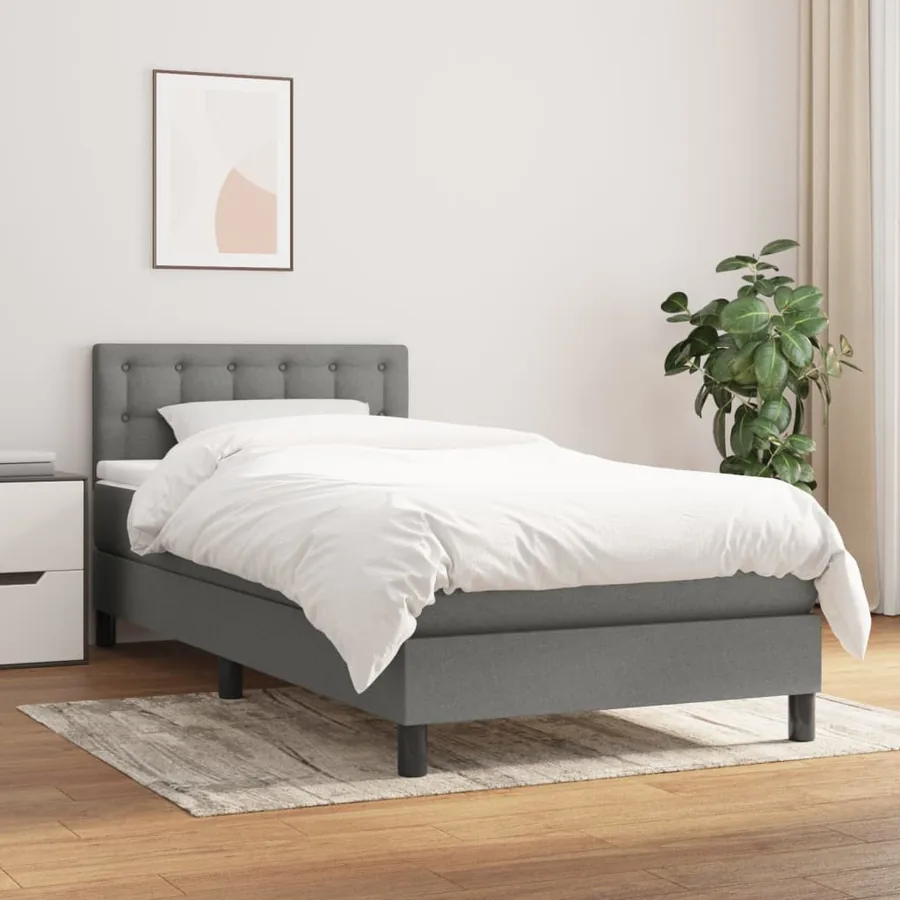 Slatted Bed Base with Mattress Dark Grey 90x200 cm Fabric