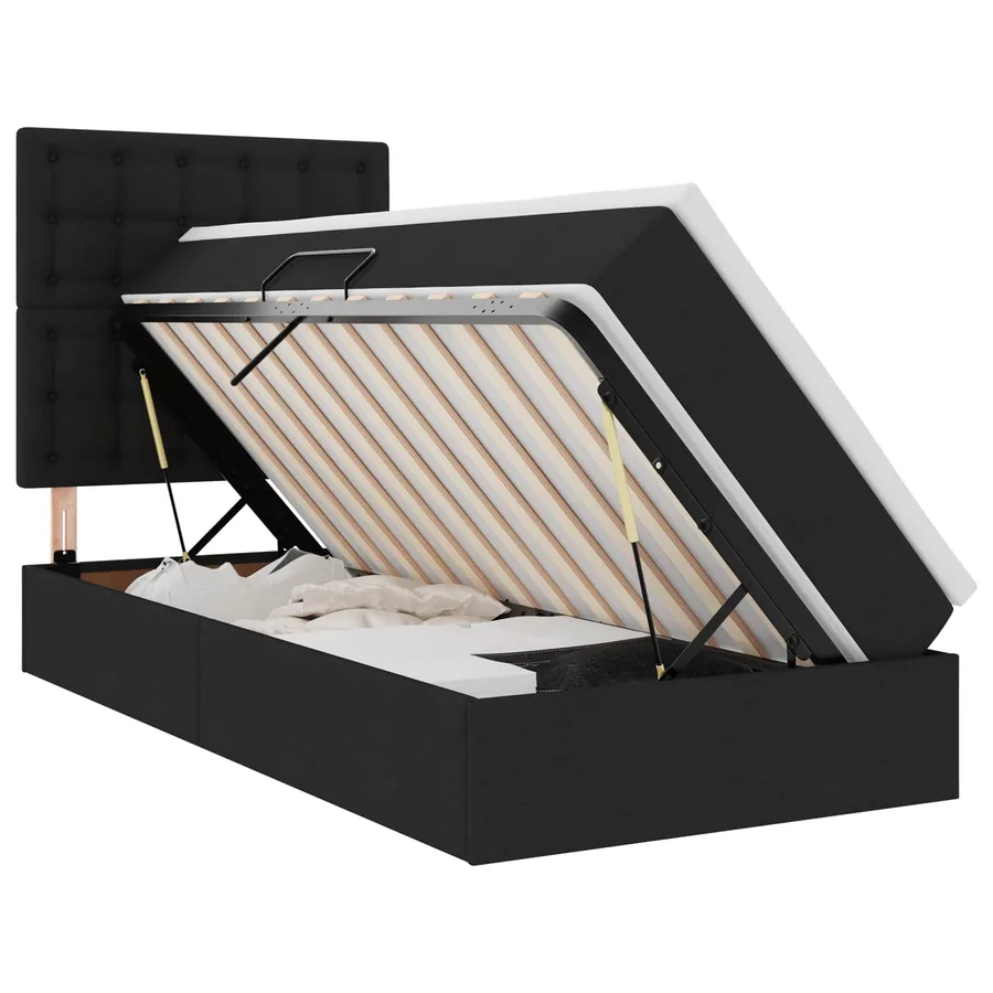 Lit de rangement LED avec matelas Noir 100 x 200 cm Tissu - 2