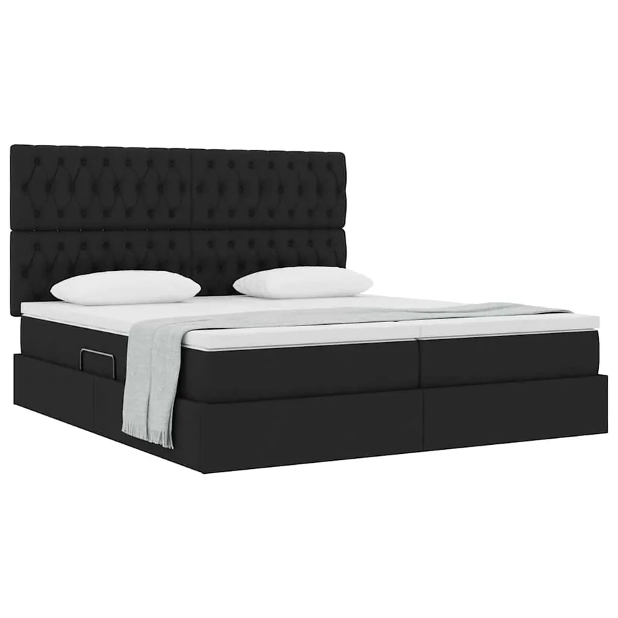Lit de Rangement avec tête de lit Noir 200 x 200 cm Tissu - 3