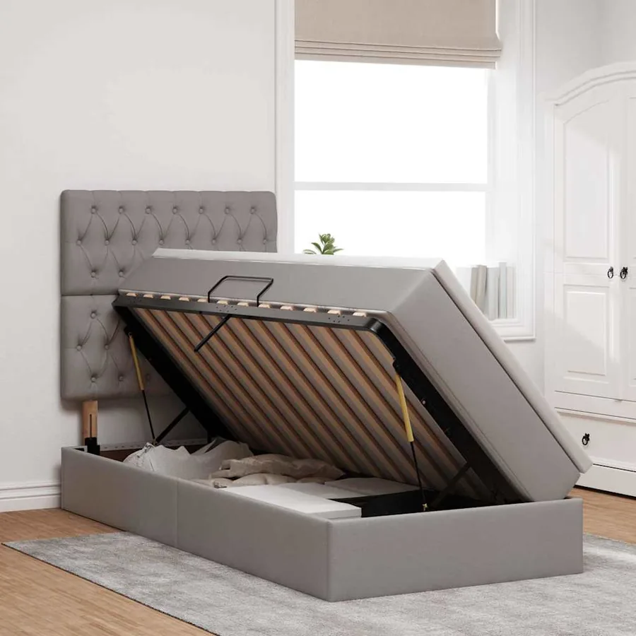 Lit de rangement LED avec matelas Taupe 90 x 200 cm Tissu - 4