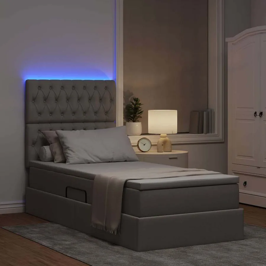 Lit de rangement LED avec matelas Taupe 90 x 200 cm Tissu - 5
