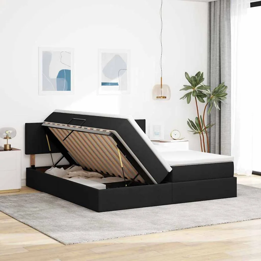 Lit de Rangement Noir 200 x 200 cm Cuir synthétique - 4