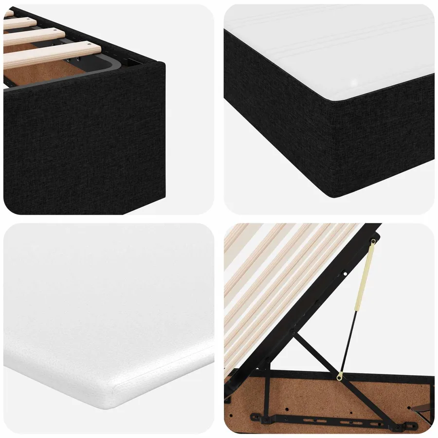Lit avec rangement et matelas Noir 200 x 200 cm Polyester - 11