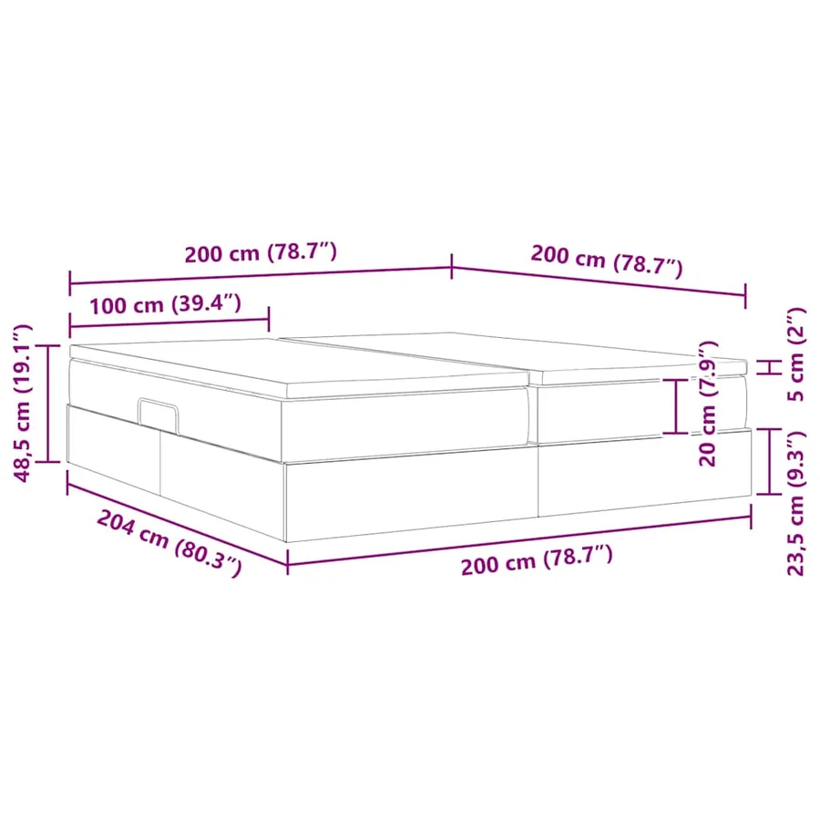 Lit avec rangement et matelas Noir 200 x 200 cm Polyester - 13