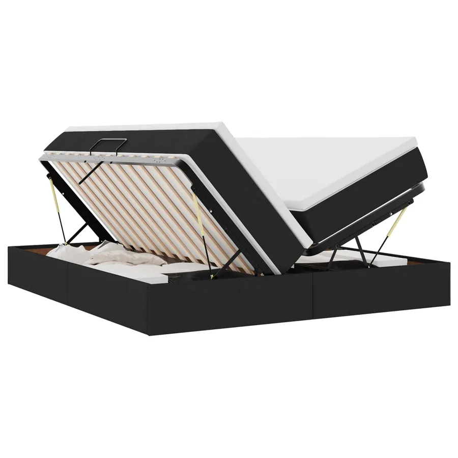 Lit avec rangement et matelas Noir 200 x 200 cm Polyester - 2