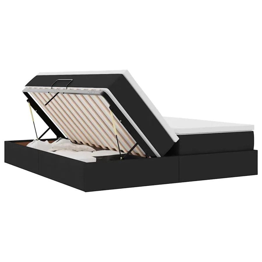 Lit avec rangement et matelas Noir 200 x 200 cm Polyester - 7