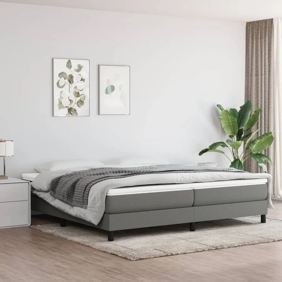 Slatted Bed Base with Mattress Dark Grey 200x200cm Fabric