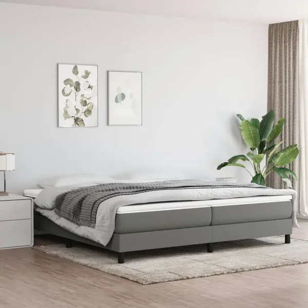 Slatted Bed Base with Mattress Dark Grey 200x200cm Fabric