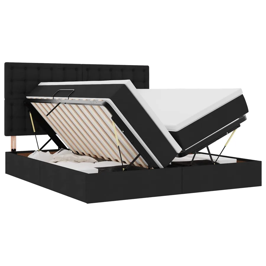 Lit de Rangement avec tête de lit Noir 200 x 200 cm Tissu - 2