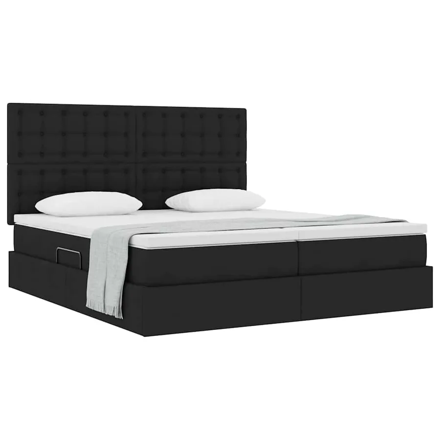 Lit de Rangement avec tête de lit Noir 200 x 200 cm Tissu - 3