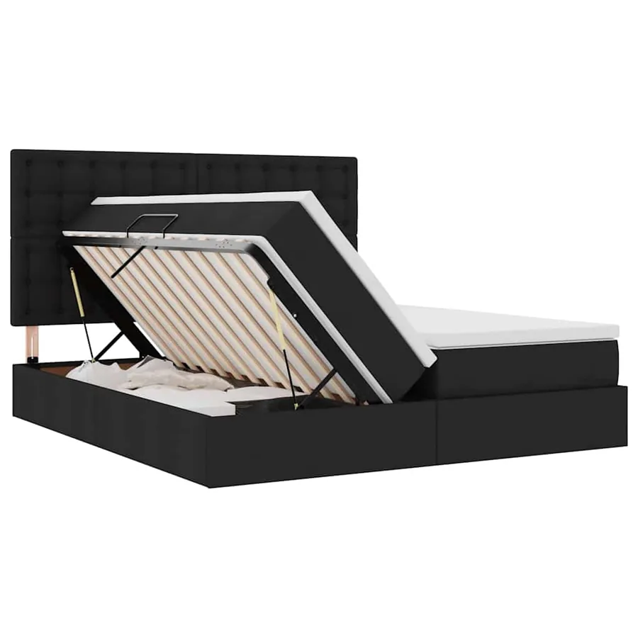 Lit de Rangement avec tête de lit Noir 200 x 200 cm Tissu - 7