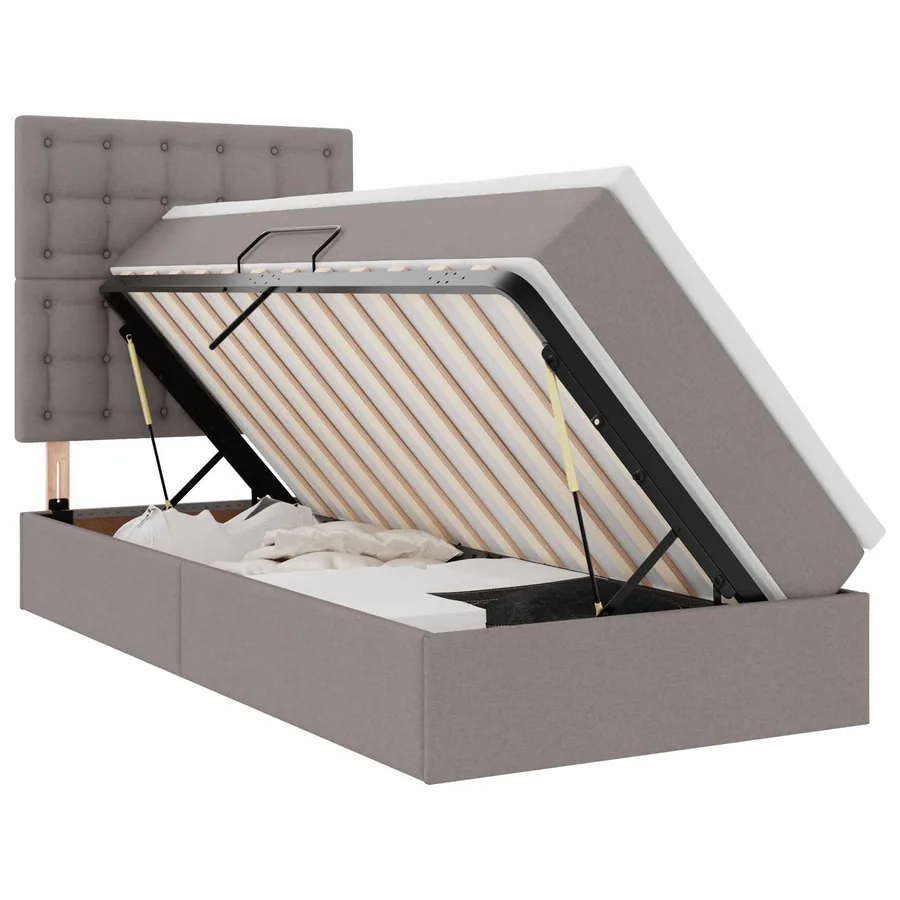 Lit avec rangement et matelas Taupe 90 x 200 cm tissu - 2