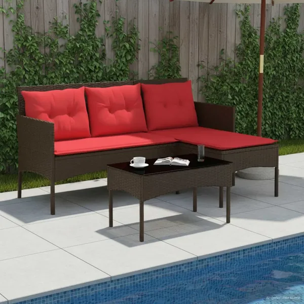 Ensemble de canapé de jardin 2 pcs Marron et rouge polyrotin