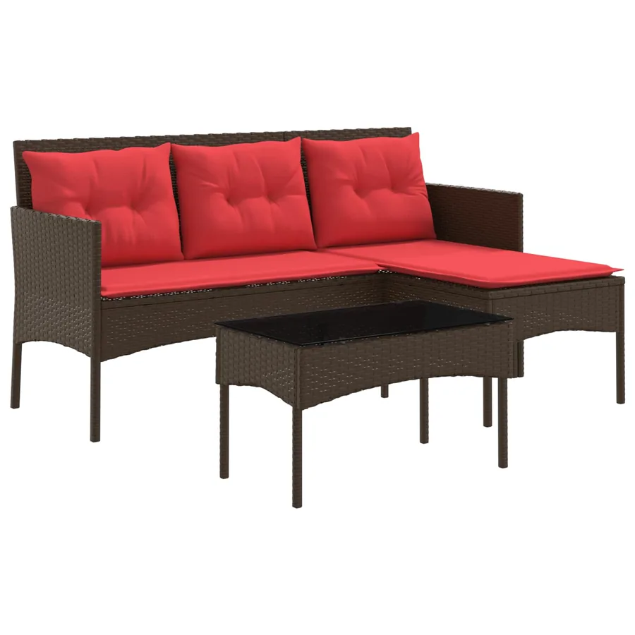 Ensemble de canapé de jardin 2 pcs Marron et rouge polyrotin - 2