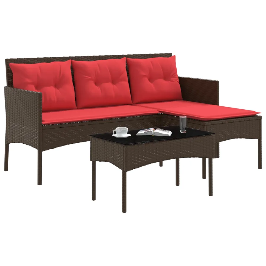 Ensemble de canapé de jardin 2 pcs Marron et rouge polyrotin - 3