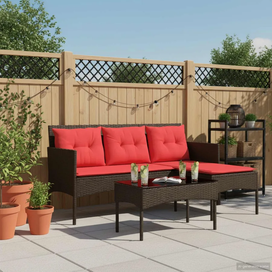 Ensemble de canapé de jardin 2 pcs Marron et rouge polyrotin - 4