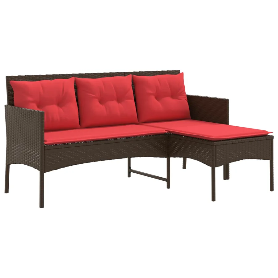 Ensemble de canapé de jardin 2 pcs Marron et rouge polyrotin - 5