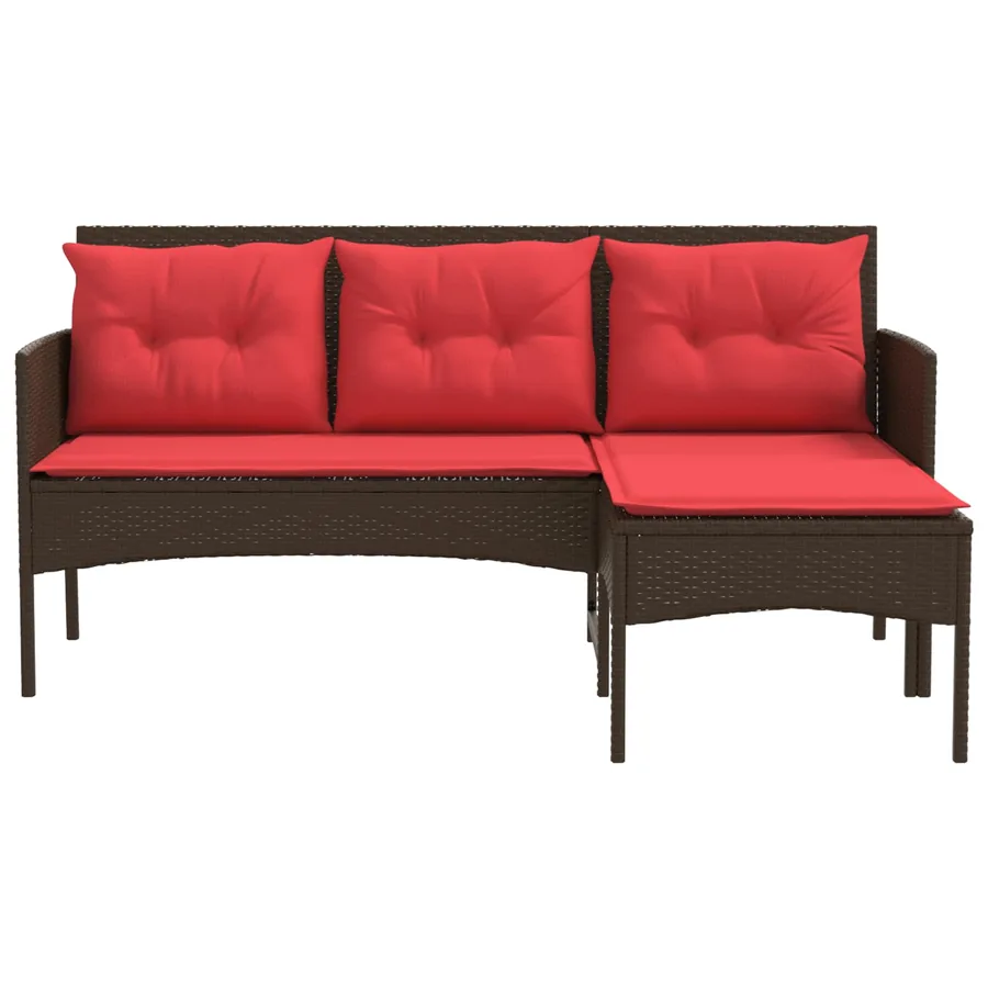 Ensemble de canapé de jardin 2 pcs Marron et rouge polyrotin - 7