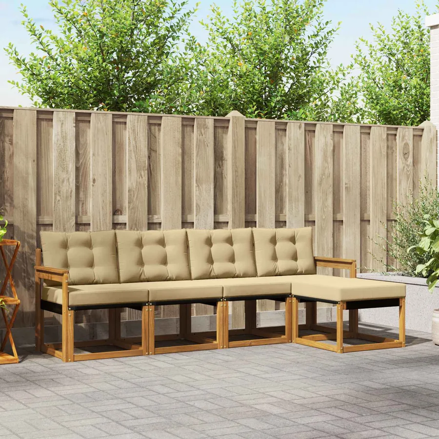 Ensemble de canapés d'extérieur 5 pcs Naturel et Beige