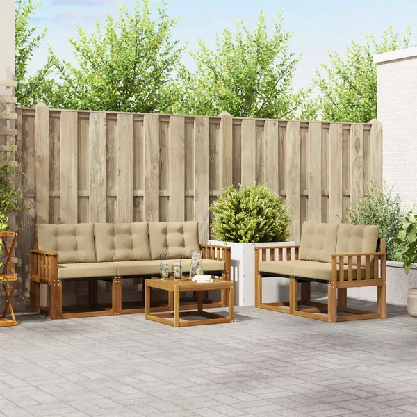 Ensemble de canapés d'extérieur 6 pcs Naturel et Beige