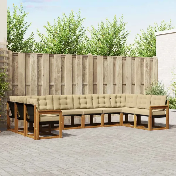 Ensemble de canapés d'extérieur 10 pcs Naturel et Beige
