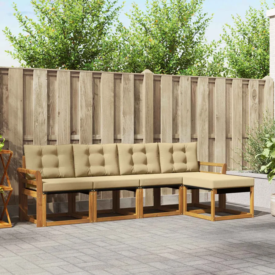 Ensemble de canapés d'extérieur 5 pcs Naturel et Beige