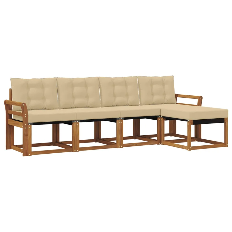 Ensemble de canapés d'extérieur 5 pcs Naturel et Beige - 2
