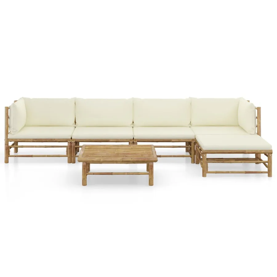 Salon de jardin 6 pcs avec coussins blanc crème bambou - 2