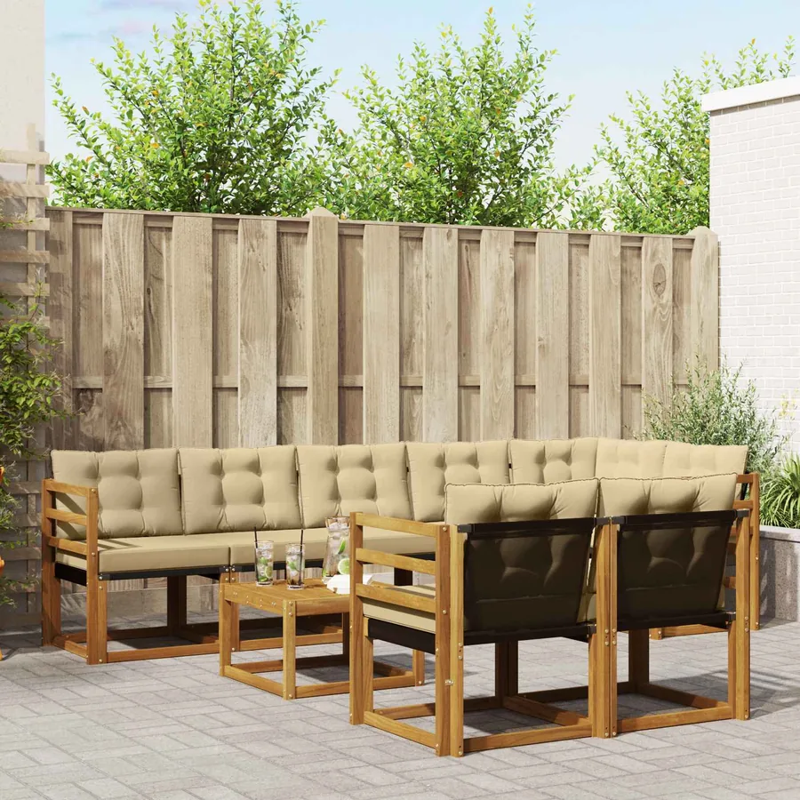Ensemble de canapés d'extérieur 9 pcs Naturel et Beige