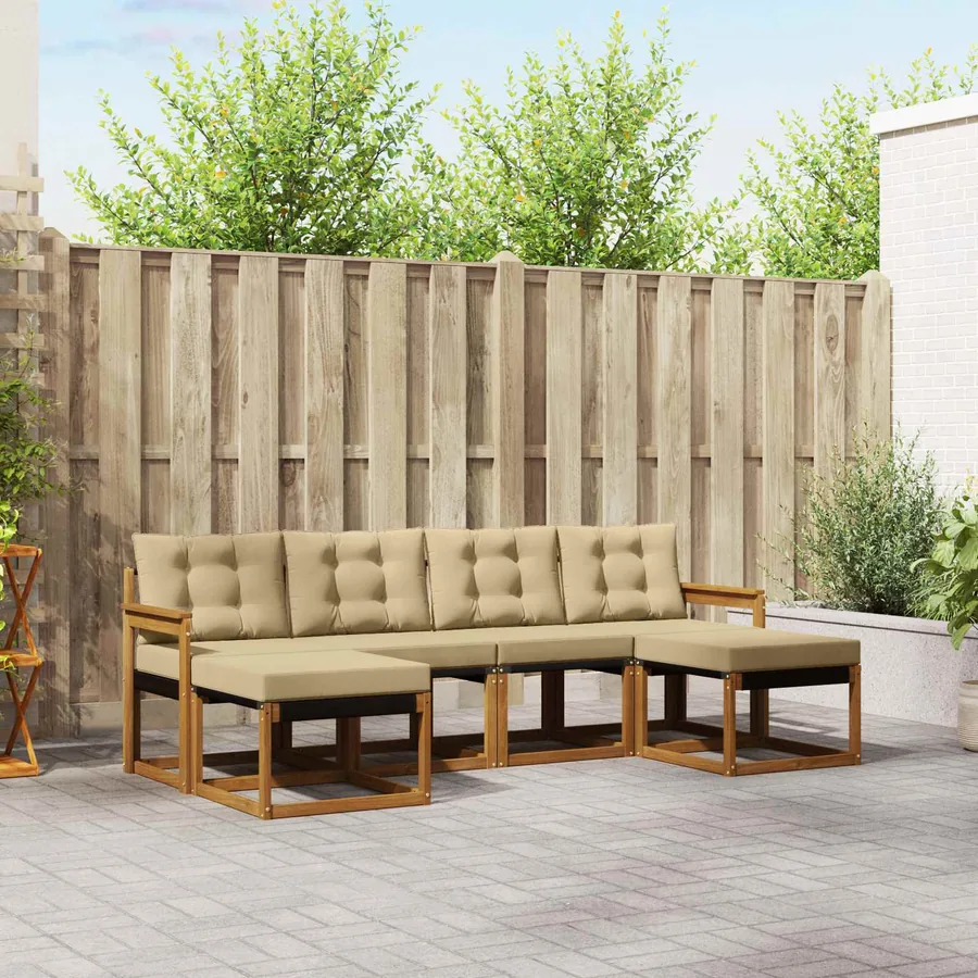 Ensemble de canapés d'extérieur 6 pcs Naturel et Beige