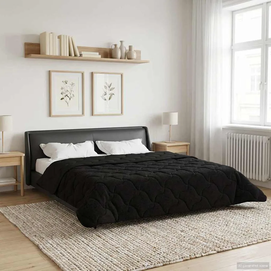 Duvet d'hiver Noir 200 x 200 cm Microfibre et polaire Teddy - 4