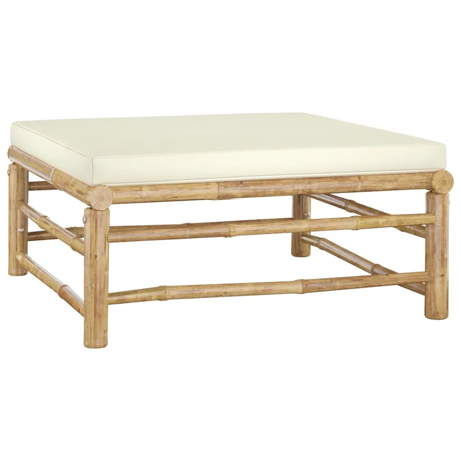 Salon de jardin 10 pcs avec coussins blanc crème bambou - 7