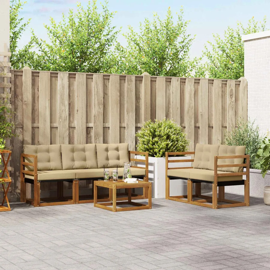 Ensemble de canapés d'extérieur 6 pcs Naturel et Beige