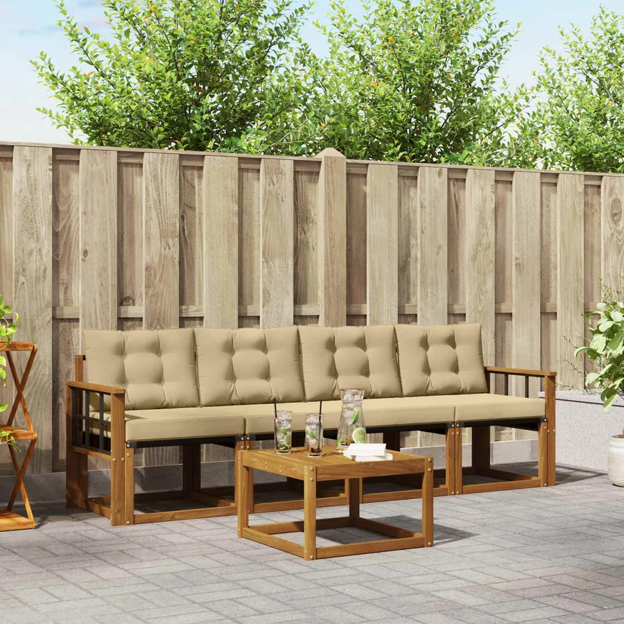 Ensemble de canapés d'extérieur 5 pcs Naturel et Beige
