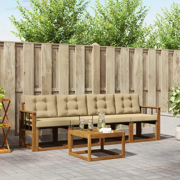 Ensemble de canapés d'extérieur 5 pcs Naturel et Beige