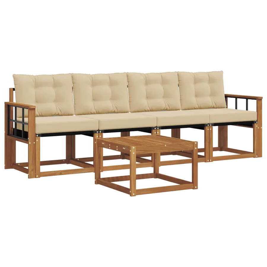 Ensemble de canapés d'extérieur 5 pcs Naturel et Beige - 2
