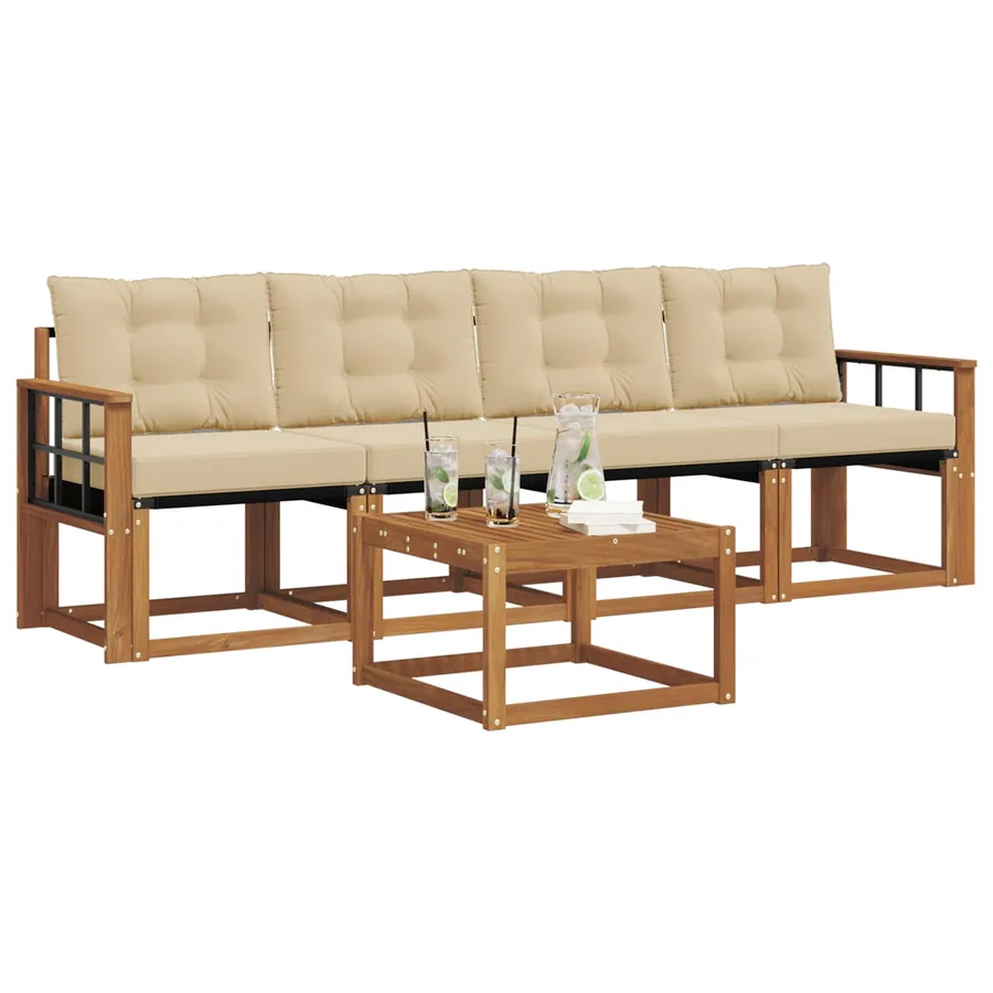 Ensemble de canapés d'extérieur 5 pcs Naturel et Beige - 3