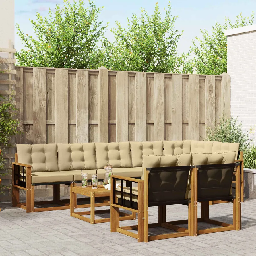 Ensemble de canapés d'extérieur 9 pcs Naturel et Beige