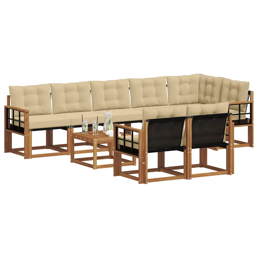 Ensemble de canapés d'extérieur 9 pcs Naturel et Beige - 3