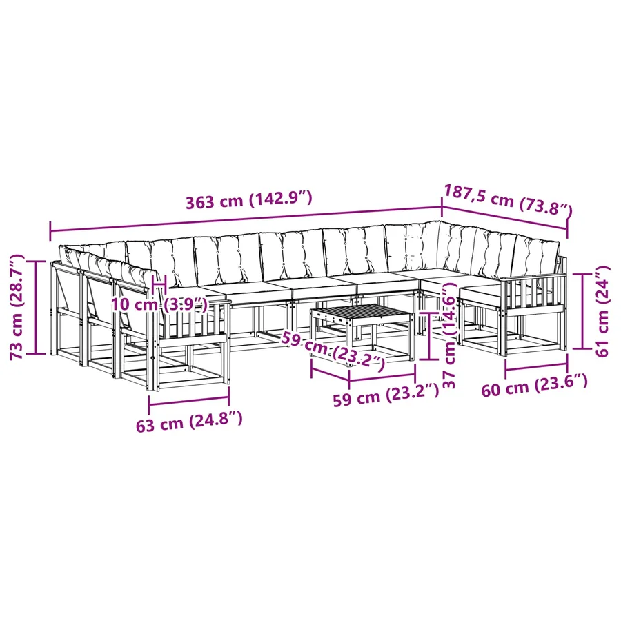 Ensemble de canapés d'extérieur 11 pcs Naturel et Beige - 8