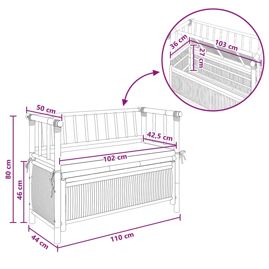 Banc de Rangement de Jardin 110 x 47 x 80 cm Bambou Naturel - 8