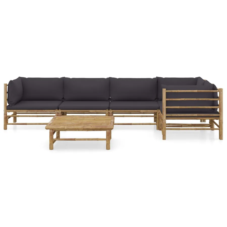 Salon de jardin 6 pcs avec coussins gris foncé bambou - 2