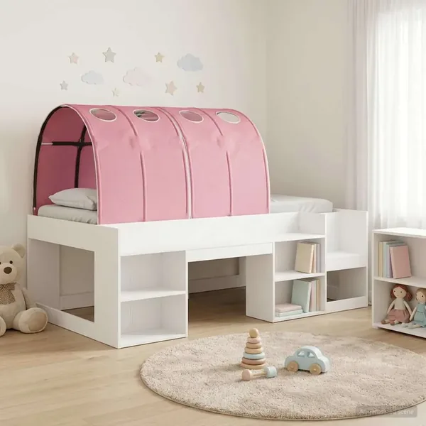 Cadre de lit avec tunnel 3 pc Blanc et rose Bois d'ingénierie