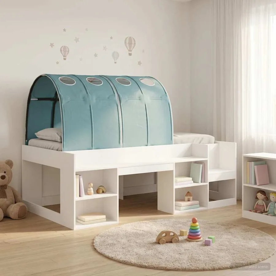 Cadre de lit avec tunnel avec étagère 3 pc Blanc et bleu clair