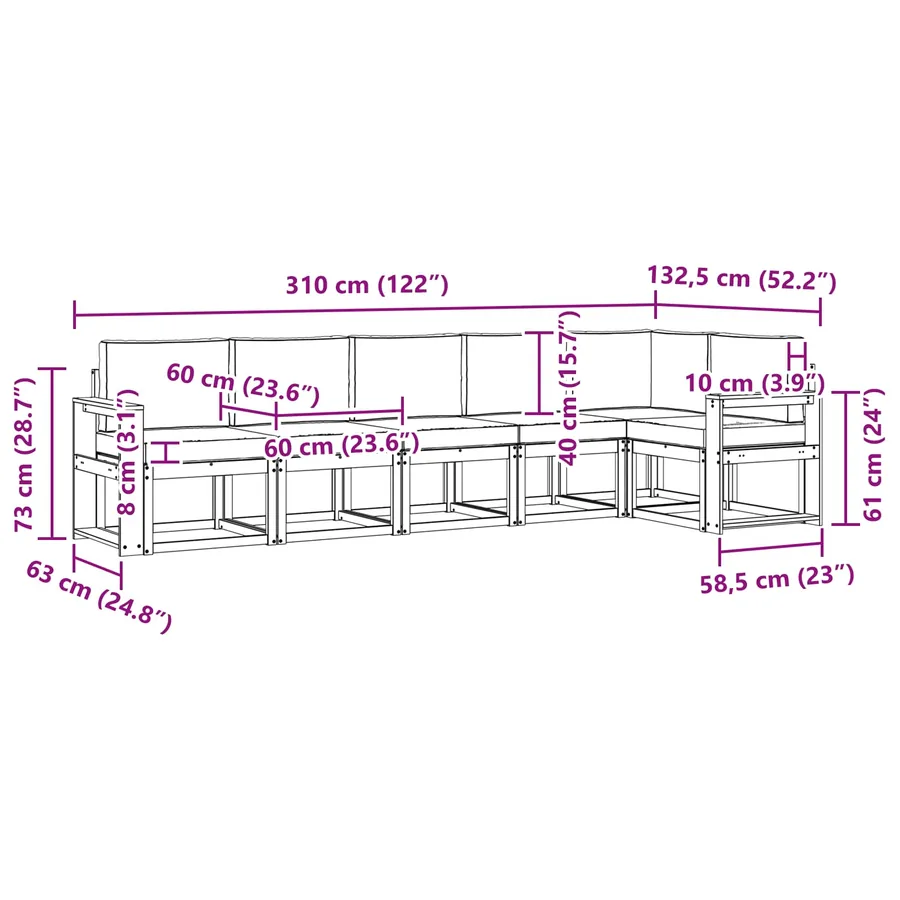Ensemble de canapés d'extérieur 6 pcs Naturel et Anthracite - 10