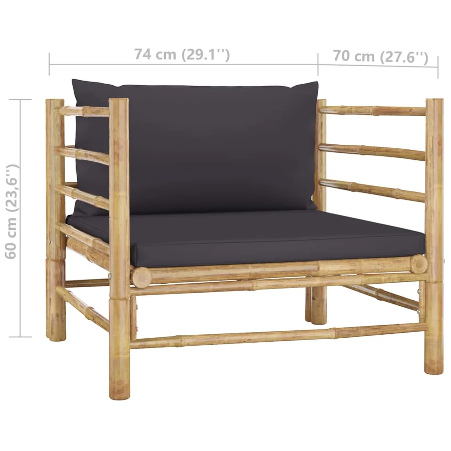 Salon de jardin 7 pcs avec coussins gris foncé bambou - 13