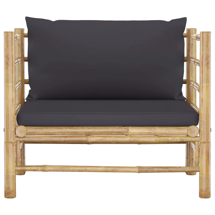 Salon de jardin 7 pcs avec coussins gris foncé bambou - 9